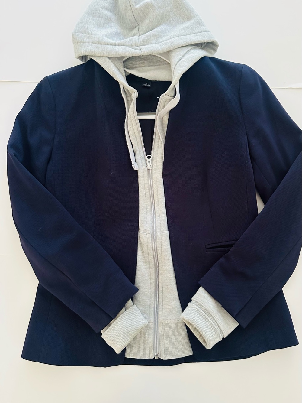 J. Crew Navy Blazer with built-in Light Gray Hoodie, size 4